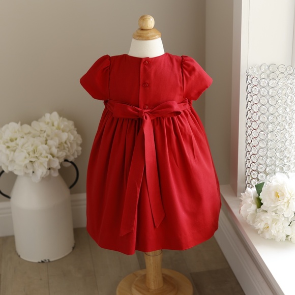 Red Smocked Dress Size 2T Embroidery Luli & Me Short Sleeve Boutique Portrait - Picture 5 of 5